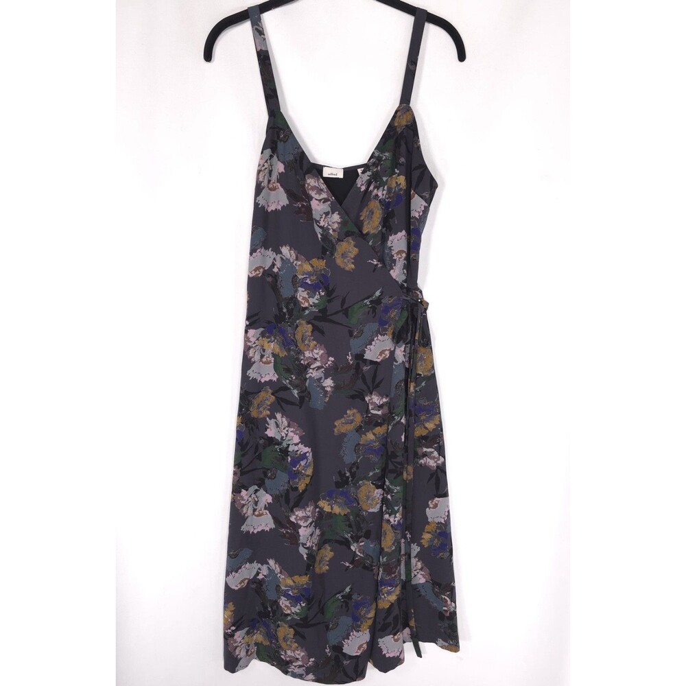 ARITZIA WILFRED Women’s Wrap Midi Dress‎ MEDIUM Gray 100% Silk CRL4-8692DP-17